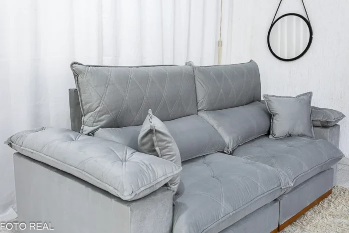 Sofá Retrátil Reclinável Magnum 2.50m Veludo Prata 823 - Molas Ensacadas - Imagem 7