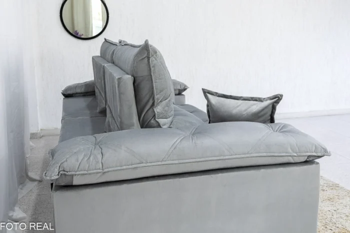 Sofá Retrátil Reclinável Magnum 2.50m Veludo Prata 823 - Molas Ensacadas - Imagem 8