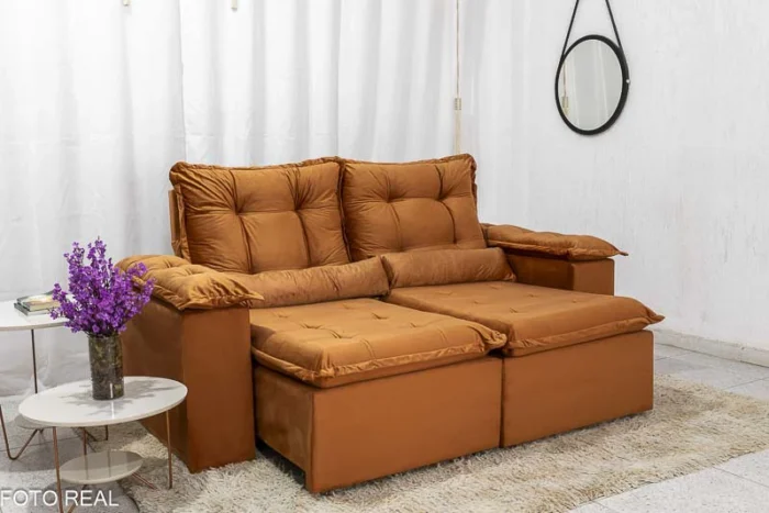 Sofá Retrátil Reclinável Grécia 2.00m Veludo Terracota - Sem Caixa-R - Imagem 6