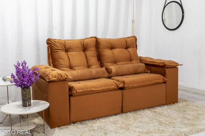 Sofá Retrátil Reclinável Grécia 2.00m Veludo Terracota - Sem Caixa-R - Imagem 8