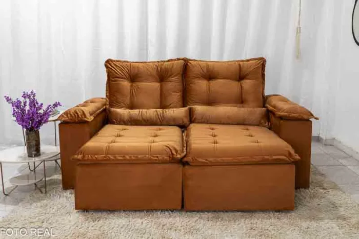 Sofá Retrátil Reclinável Grécia 2.00m Veludo Terracota - Sem Caixa-R