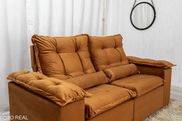 Sofá Retrátil Reclinável Grécia 2.00m Veludo Terracota - Sem Caixa-R - Imagem 4