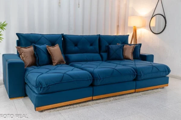 Sofá Retrátil Reclinável Gran Bello 3.20m Veludo – D33 e Molas Ensacadas