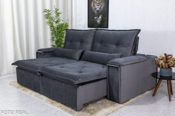 Sofá Retrátil Reclinável 2.30m Monaco Veludo Cinza 5001 - D28 Soft