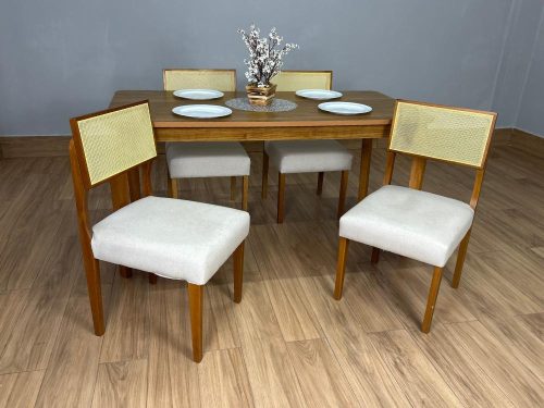 Mesa de Jantar Alegra 1.20×0.80 Com 4 Cadeiras Grécia – Cinamomo/Bege(lord)