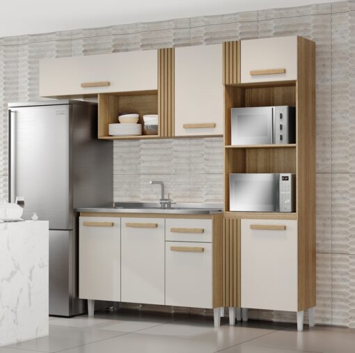 Cozinha Compacta para Pia + Balcão 3P1G Vitória 2,40 m Atacama/Off White – ARAMÓVEIS-total