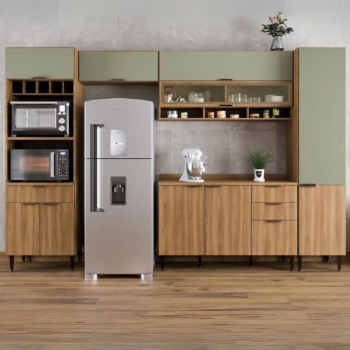 Cozinha 5 Peças Paris Nogal Manchester/Verde Matte – BATROL MÓVEIS-total