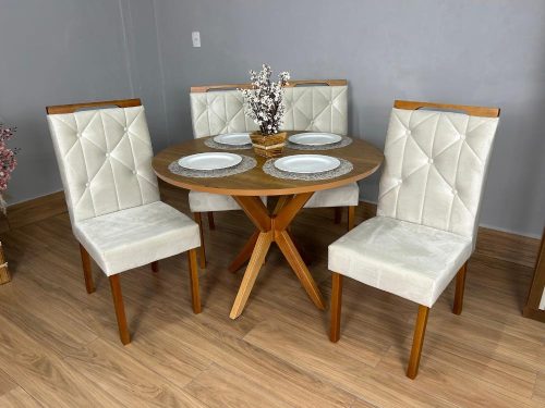 Mesa de Jantar Simpatia 1.08×1.08 Circular Com 4 cadeiras Jasmim – Cinamomo/Bege(lord)