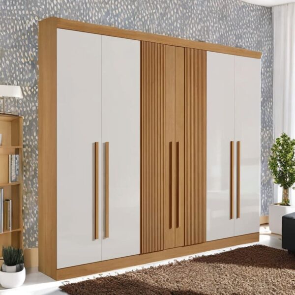 Roupeiro 6 Portas Da Vinci Plus 100% MDF Cinamomo/Off Ripado - D doro
