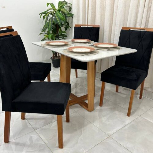 Mesa de Jantar Bali 90×90 Com 4 Cadeiras Califórnia – Cinamomo/Off White/Preta(lord)