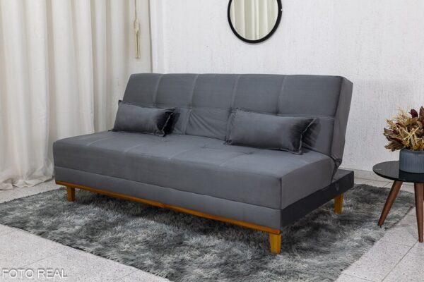 Sofá Cama Madrid larg. 1.80m Molas Bonnel Veludo Cinza 2303