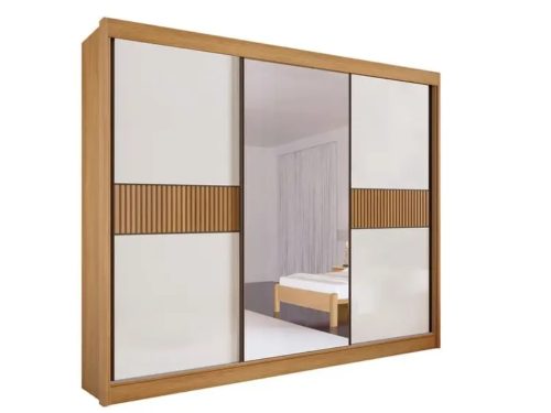 Guarda-Roupa Los Angeles 3 portas e 6 gavetas Ripado – Cinamomo/Off White Flex-lord