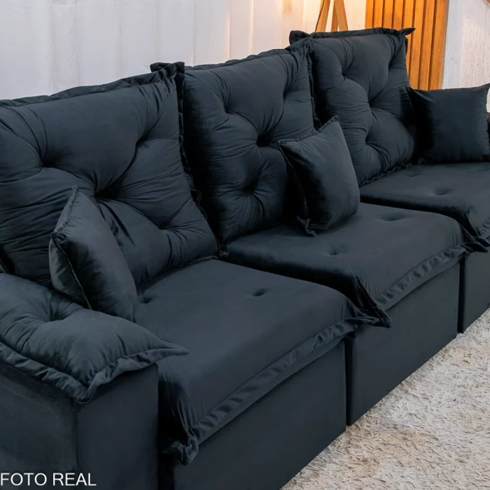 Sofá Retrátil Reclinável Porto Madri 2.70m Veludo Azul - D28 Pró Aditivada(rufer) - Imagem 4