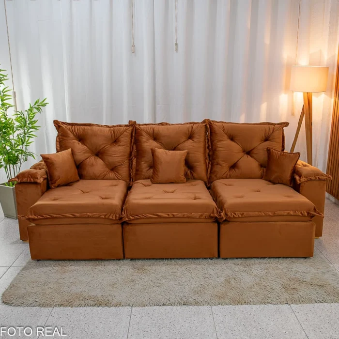Sofá Retrátil Reclinável Porto Madri 2.70m Veludo Terracota - D28 Pró Aditivada(rufer) - Imagem 2
