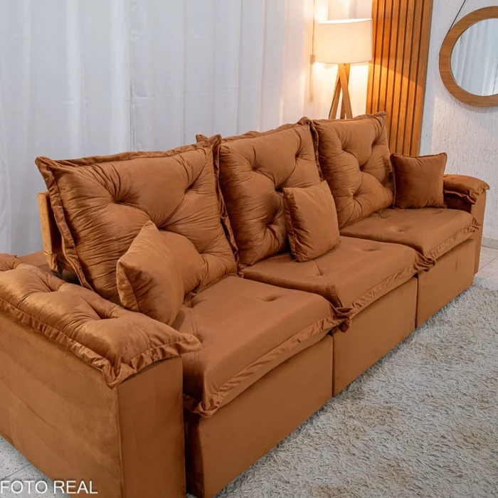 Sofá Retrátil Reclinável Porto Madri 2.70m Veludo Terracota - D28 Pró Aditivada(rufer) - Imagem 4