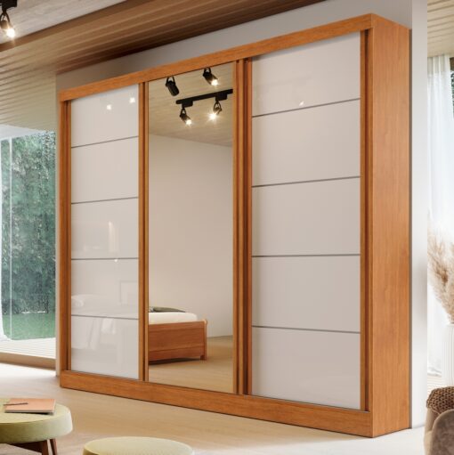 Guarda-Roupa 3 Portas Capri 2,21 m Nature/Off White – BIANCHI(total)