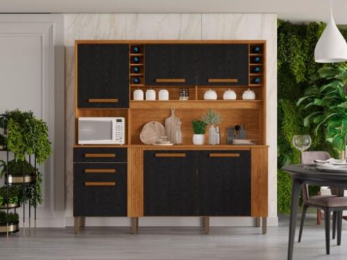 Armário Kit de Cozinha Catar 6 Portas 2 Gavetas – Cinamomo/Preto-lord