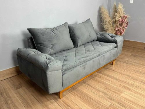 Sofá 3 lugares Berlim 2.00m – Cinza Veludo-lord