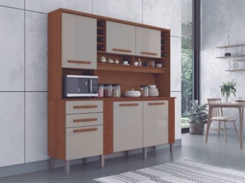 Armário Kit de Cozinha Catar 6 Portas 2 Gavetas – Cinamomo/Off White-lord