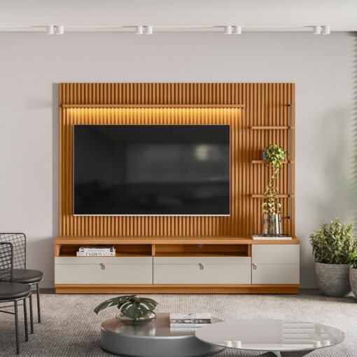 Painel até 75″ + Rack + Módulo Lateral Ouro Preto Nature/Off White – LINEA BRASIL (total)