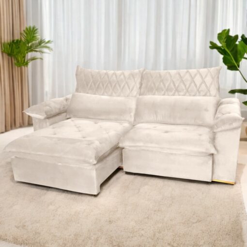 Sofá Retrátil e Reclinável Arezzo 2,50 m Veludo bege – ARJAN DECOR(total)