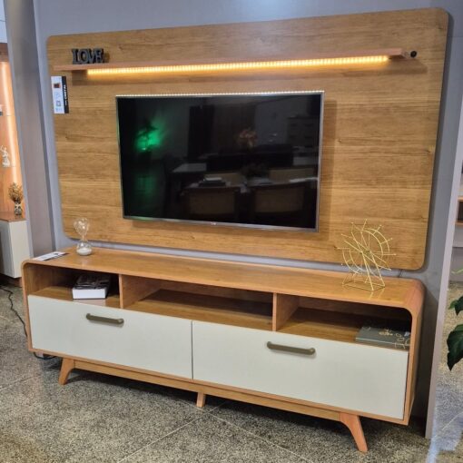 Painel até 70″ Cristal Cinamono + Rack Cristal Cinamono/Off White – JCM MOVELARIA (total)