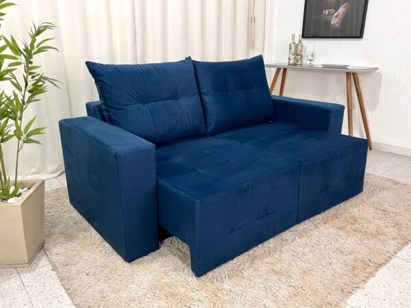 Sofá Retrátil 3 Lugares Havaí Veludinho Azul 18