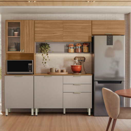 Cozinha Completa com Balcão Alba Amêndola/Nude Prime TX – DEMÓBILE-total