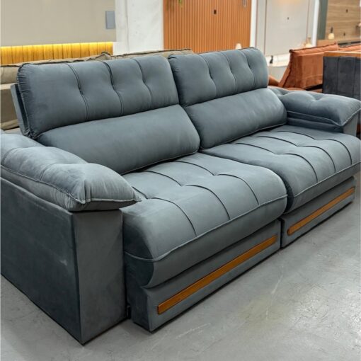 Sofá Retrátil e Reclinável Arezzo Comfort 2,50 m Veludo Cinza Grafite – SINGULAR ESTOFADOS(total)