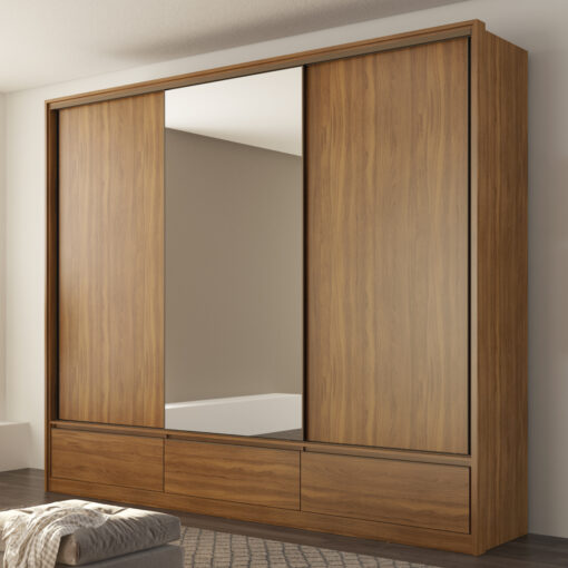Guarda-Roupa 3 Portas Lounge 2,67 m Nogueira Touch/Nude Prime TX – DEMÓBILE