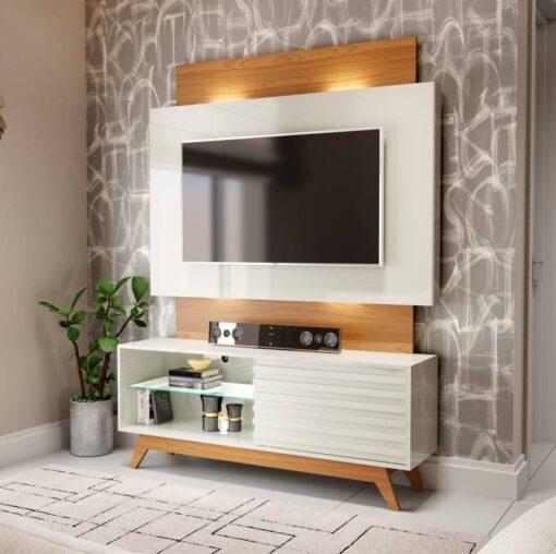 Home até 55″ Unicke TB151L Off White/Freijó – DALLA COSTA (total)