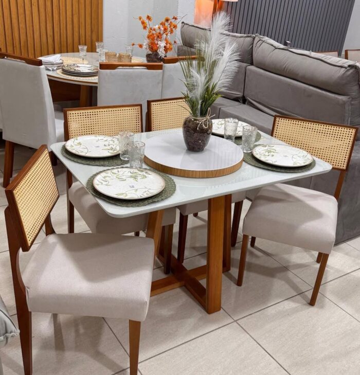 Mesa de Jantar Bali 1.20×0.80 Com 4 Cadeiras Grécia – Cinamomo/Off White(lord-total)