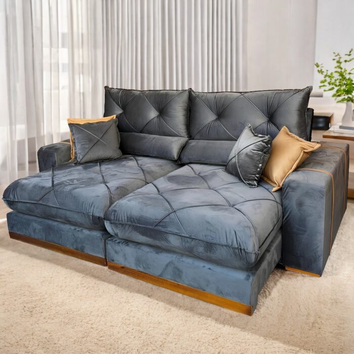 Sofá Retrátil Reclinável 2.30m Gran Bello Veludo Marrom – D33 e Molas Ensacadas - Imagem 8