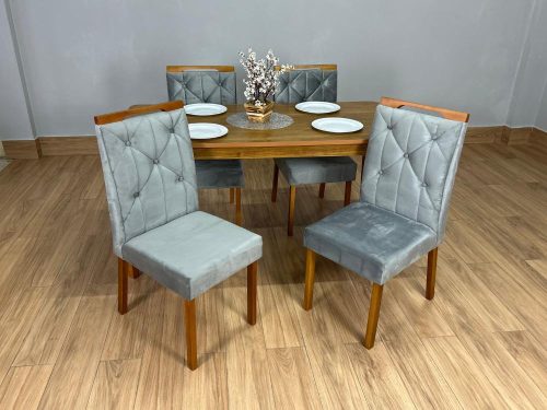 Mesa de Jantar Alegra 1.20×0.80 Com 4 Cadeiras Jasmim – Cinamomo/Cinza(lord)