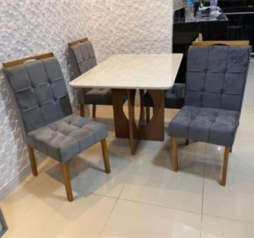 Mesa Madri 120×80 Cinamono/Off White com 4 Cadeiras Sophia/Capri Veludo Grafite – MINASPLAC + WM DECOR(total)