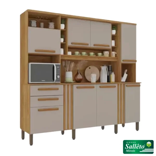 Armário Cozinha Acácia Cinamomo/Off 8 Portas 2 Gavetas Larg. 2.18m - Sallêto-rufer
