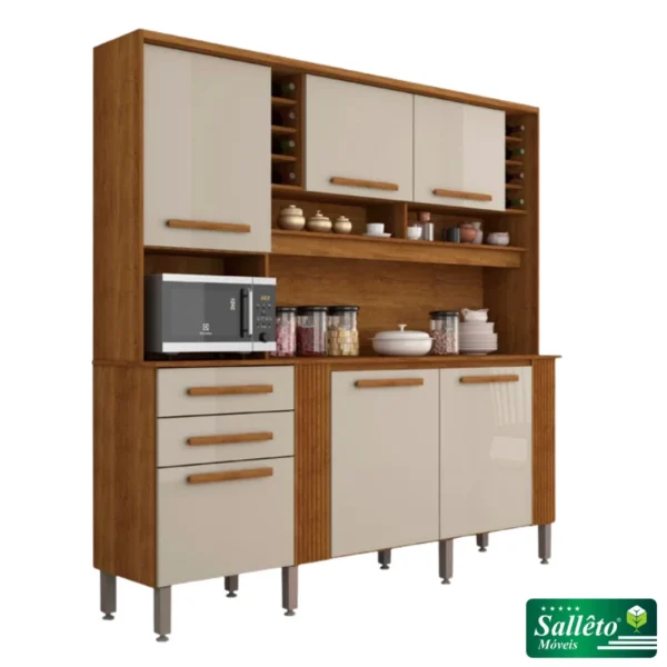 Armário Cozinha Catar Cinamomo/Off 6 Portas 2 Gavetas Larg. 2.00m - Sallêto-rufer