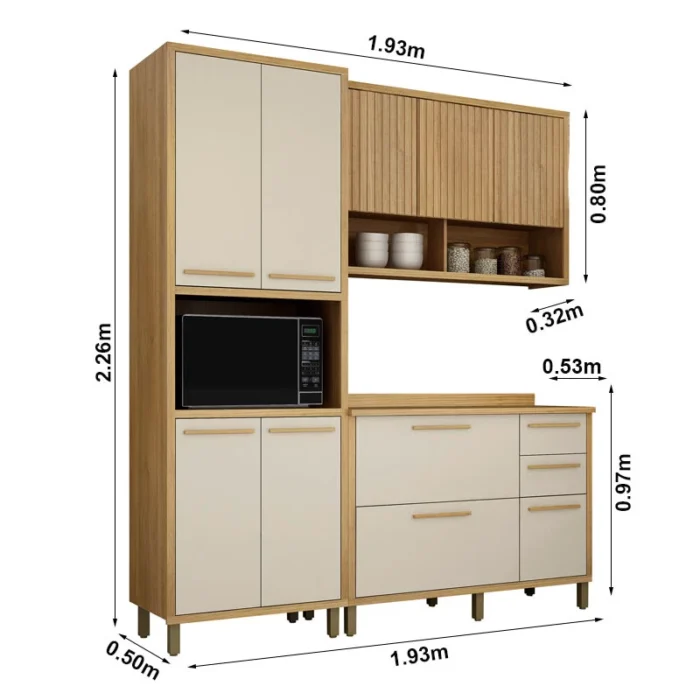 Cozinha Torino 3 Peças Paneleiro + Balcão + Aéreo Cinamomo/Off - Valdemoveis-rufer - Imagem 5