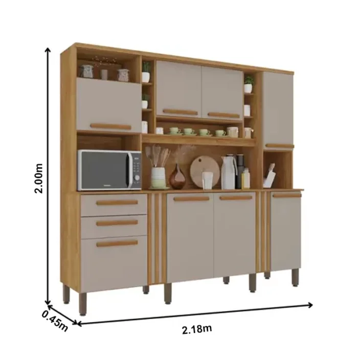 Armário Cozinha Acácia Cinamomo/Off 8 Portas 2 Gavetas Larg. 2.18m - Sallêto-rufer - Imagem 3