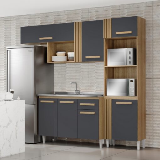 Cozinha Compacta para Pia + Balcão 3P1G Vitória 2,40 m Atacama/Grafite – ARAMÓVEIS-total