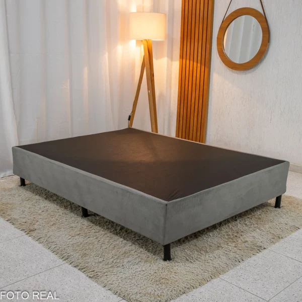 Box Casal Sued Cinza 138x188x37 - Nosso Sonho-rufer