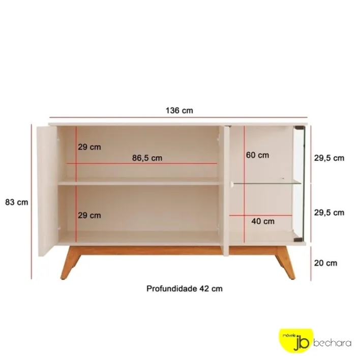 Buffet Açai Luxo Ripado com 3 Portas larg. 1.36m Off JB Bechara (rufer) - Imagem 5