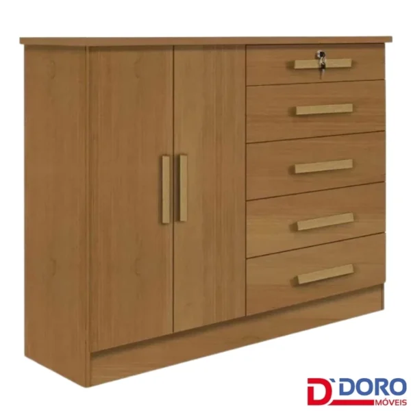 Cômoda 5 Gavetas 2 Portas New Athos Cinamomo D Doro-rufer