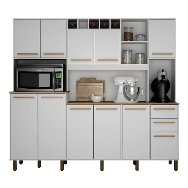 Armário Cozinha Petra Branco/Cinamomo 11 Portas 2 Gavetas Larg. 2.18m - Valdemoveis-rufe