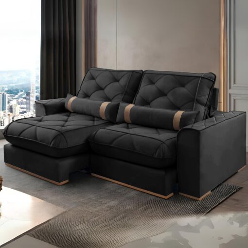 Sofá Retrátil e Reclinável Poseidon 029 2,50 m Veludo Preto – VICAM ESTOFADOS(total)