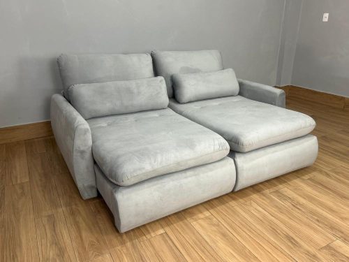 Sofá Cama Retrátil Reclinável Amaranto 2.30m Mod.100 – Prata Veludo-lord