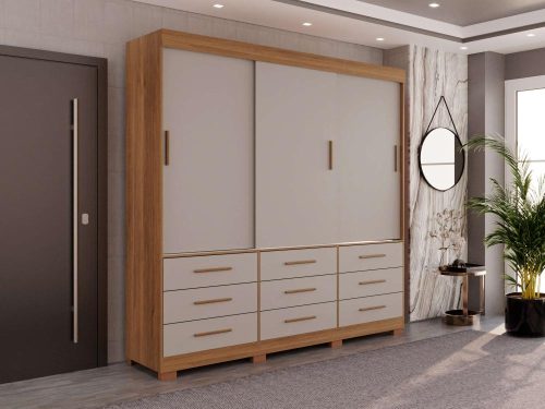 Guarda-Roupa New Star 3 portas de correr Sem espelho – Cinamomo/Off White-lord
