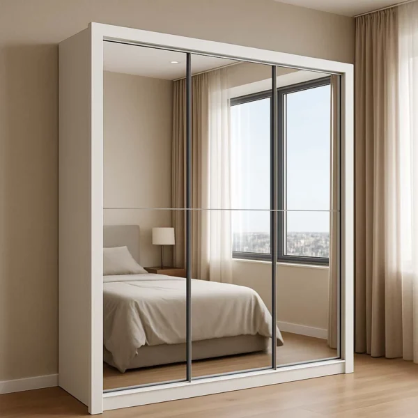 Guarda-Roupa Veneza Premium Larg. 1.88m 3 Portas C/ 3 Espelho 4 Gavetas Branco Carioca(rufer)
