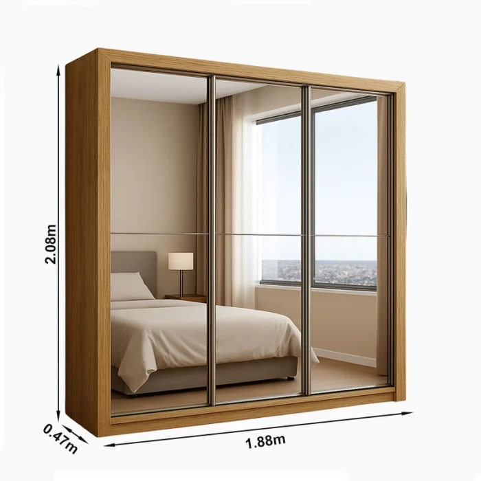 Guarda-Roupa Veneza Premium Larg. 1.88m 3 Portas C/ 3 Espelho 4 Gavetas Cinamomo Carioca(rufer) - Imagem 3