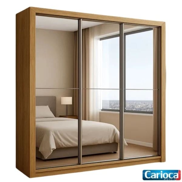 Guarda-Roupa Veneza Premium Larg. 1.88m 3 Portas C/ 3 Espelho 4 Gavetas Cinamomo Carioca(rufer)